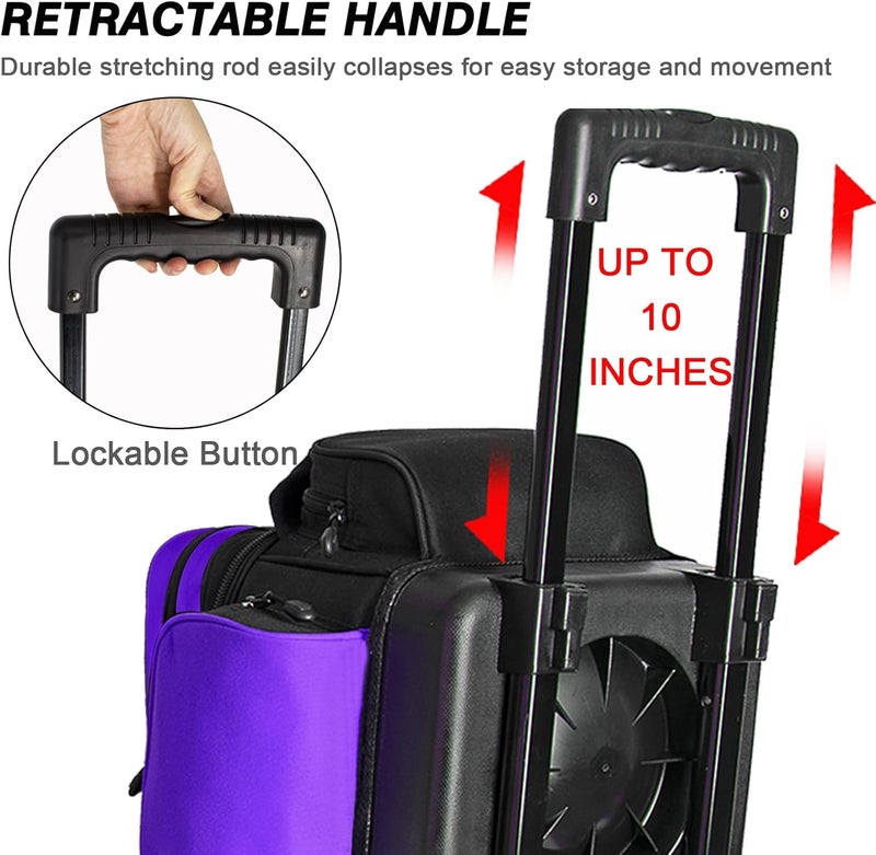 DAFISKY 3 ball bowling bags with wheels, bowling ball bag 3 ball roller with Multiple Pockets Retractable Handle - Image 2